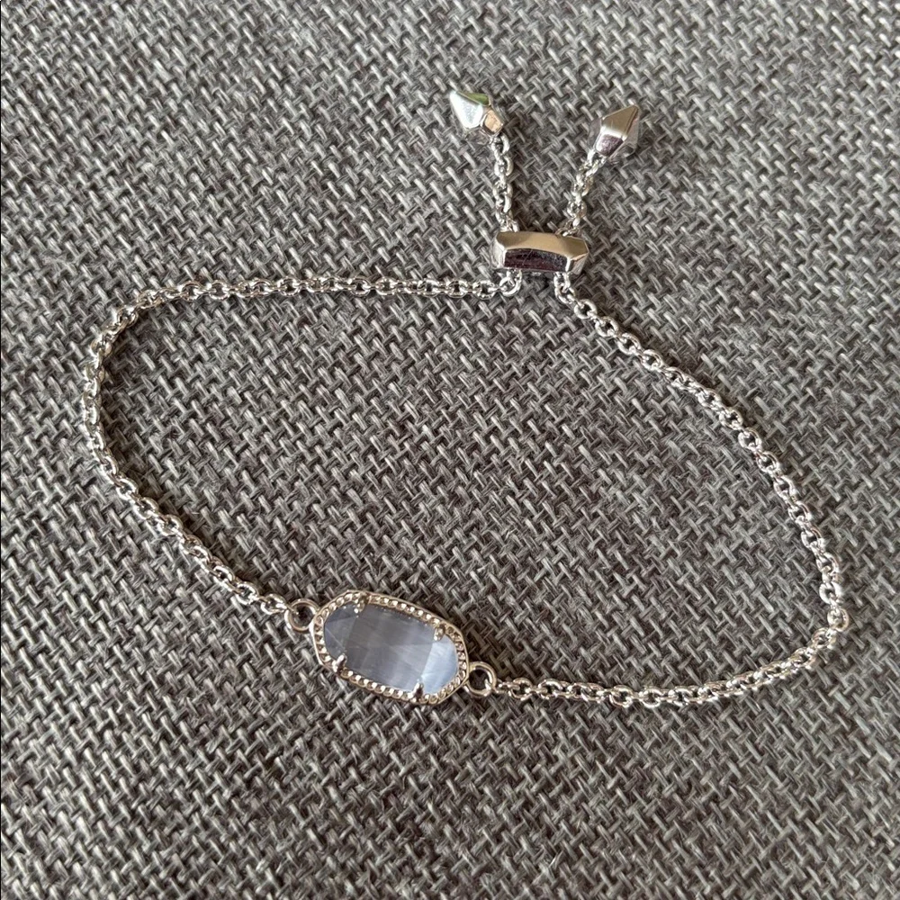 Kendra Scott Elaina Silver Adjustable Chain Bracelet Light Slate Gray Stone